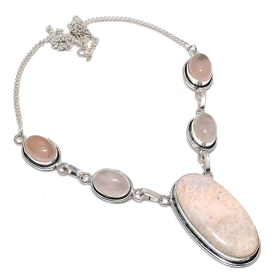 Natural Rose Quartz Gemstone 925 Sterling Silver Jewelry Necklace 18" W5H63