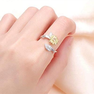 Sonnenblume Gänseblümchen Blumenring Damen Design Sinn Öffnung Zweifarbig Gold Sonnenblume Geschenk für Freundin