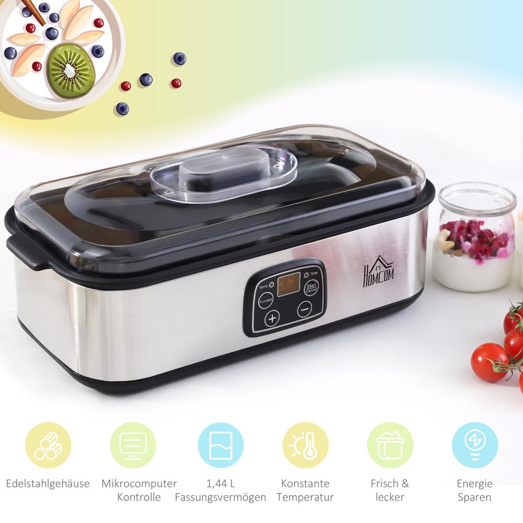 Joghurtbereiter, Griechischer Joghurtbereiter mit Deckel, 8 BPA-freie Glas-Innenbehälter à 180 ml, Joghurtbereiter mit LCD-Display-Timer