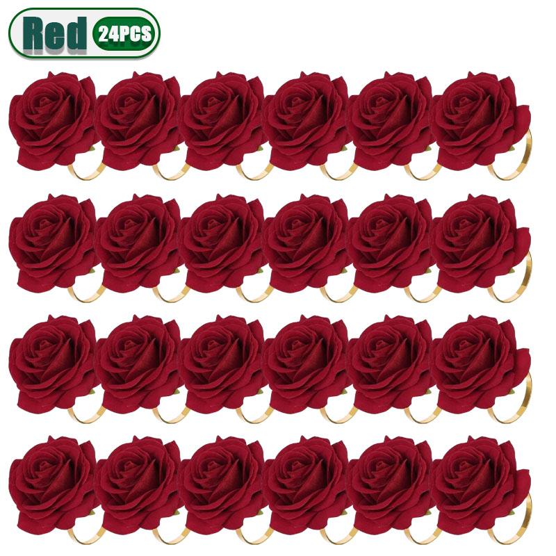 6-24PCS Rose Flower Napkin Rings Romantic Table Holders Elegant Wedding Party Valentines Day Anniversary Proposal Decor Supplies