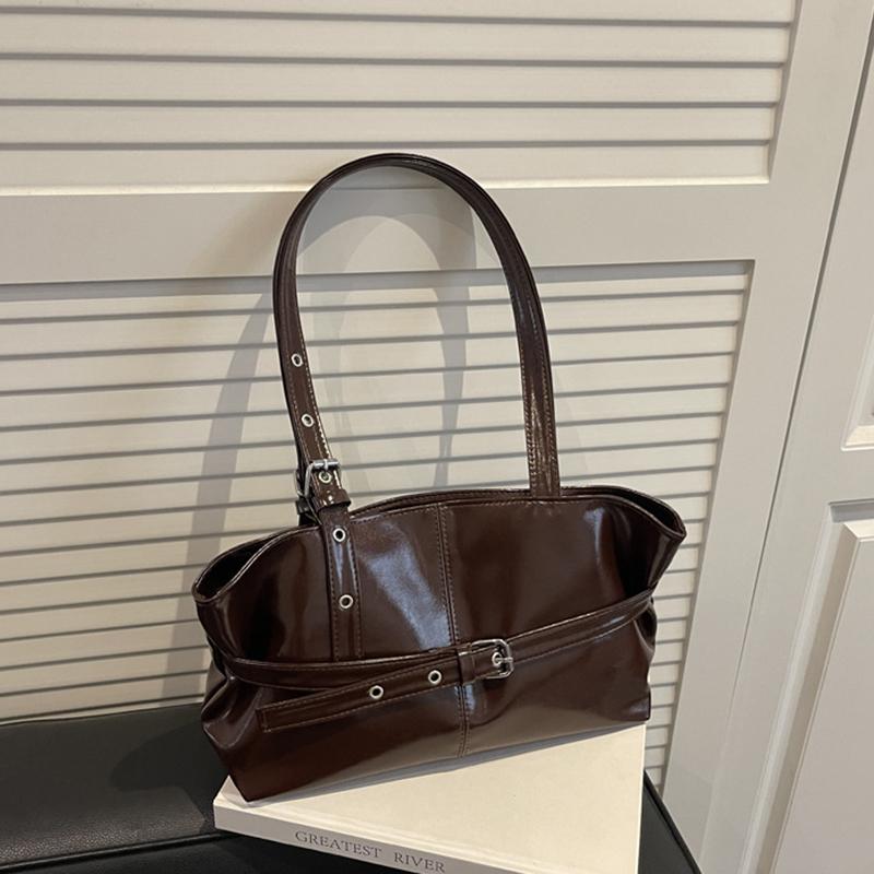 Yogodlns Belt Design Women's PU Leather Shoulder Bags Motorcycle Style Hot Girls Underarm Bag Large Capacity Female Casual Tote Handbags