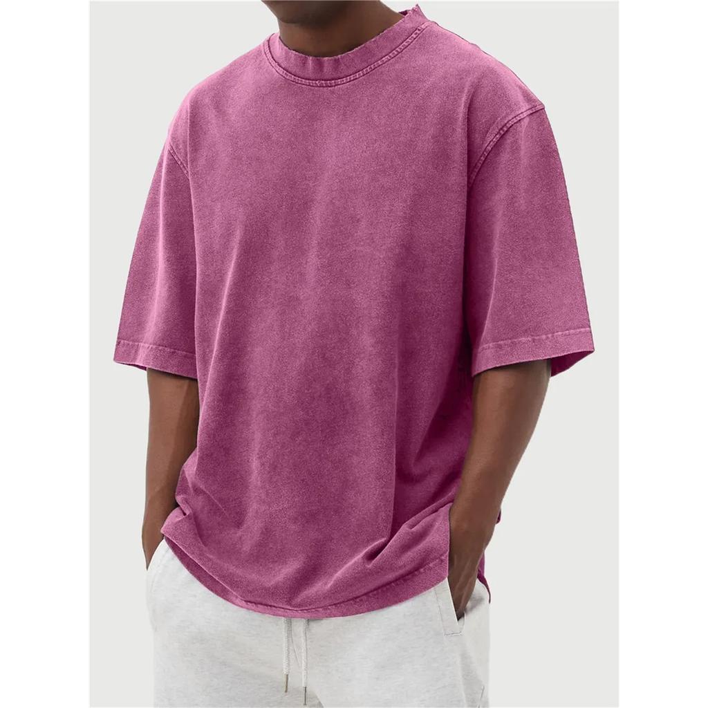 Herren Sommer T-Shirt mit Rundhals, kurzen Ärmeln, Retro-Stil und einfarbig