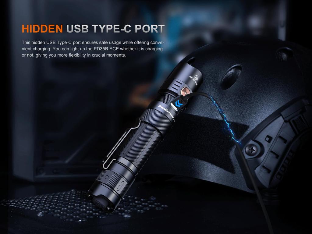 Fenix PD35R ACE Max 2000 Switchable Operation IP68 Waterproof and Includes 18650 Battery Flashlight, Lumens, Modes, USB-C Rechargeable, Dustproof,