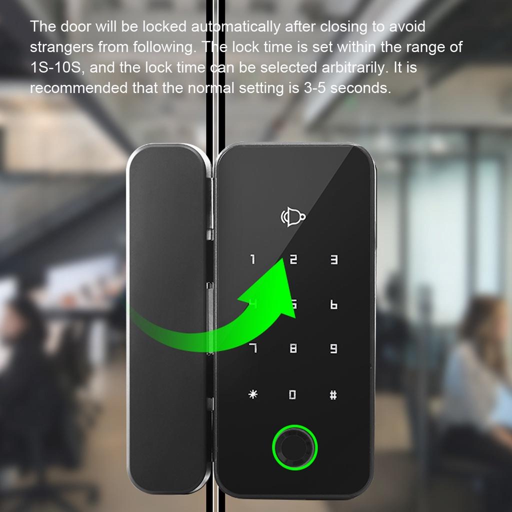 APP Smart Fingerprint Biometrics Number Code Card Password Lock Frameless Frame Glass Push Sliding Door for Home Office  Black