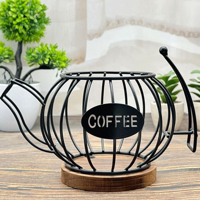 Decorative Coffee Pod Storage Basket With Large Capacity Iron Structure For Capsules Snacks Fruits Home Use