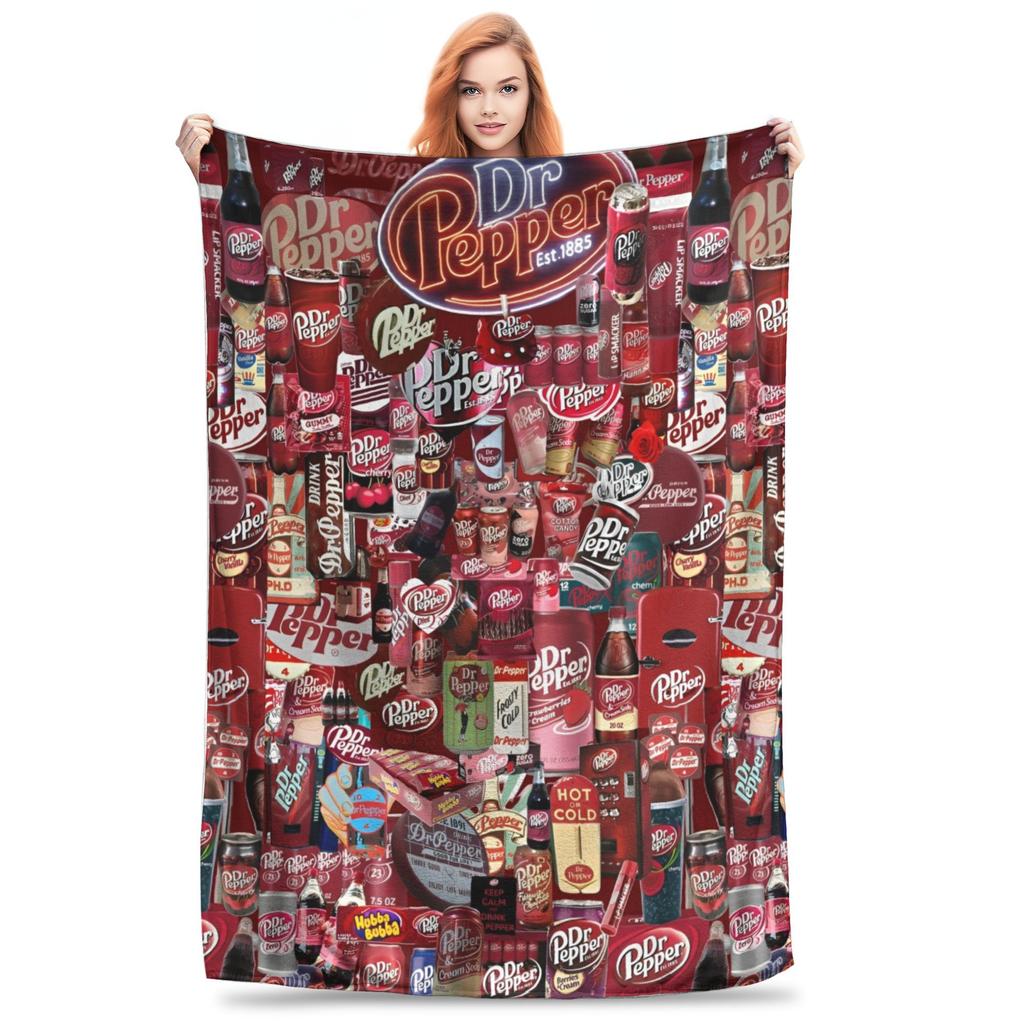 Dr Pepper Ribbon Blanket Flannel Summer Air Conditioning Drink Portable Warm Throw Blankets for Home Couch Plush Thin Quilt