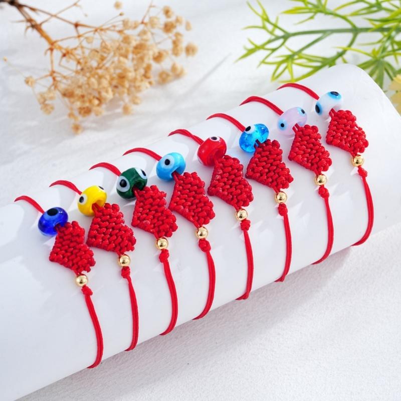 Handcrafted Red Cord Evil Eyes Bracelet With Heart Charm Adjustable Wrist Jewelry For Women Men Friendship Gift