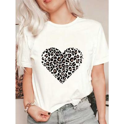Oversized T Shirt Black Heart Leopard Print Design Casual Wear For Women Summer Fashion Statement Top