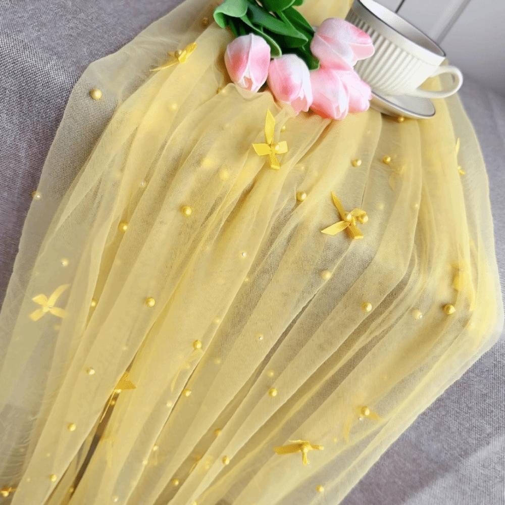 75×300cm Pearl Chiffon Table Flag Semi Transparent Sheer Drapes Wedding Table Decoration Gauze Mesh Pearl Chiffon Fabric