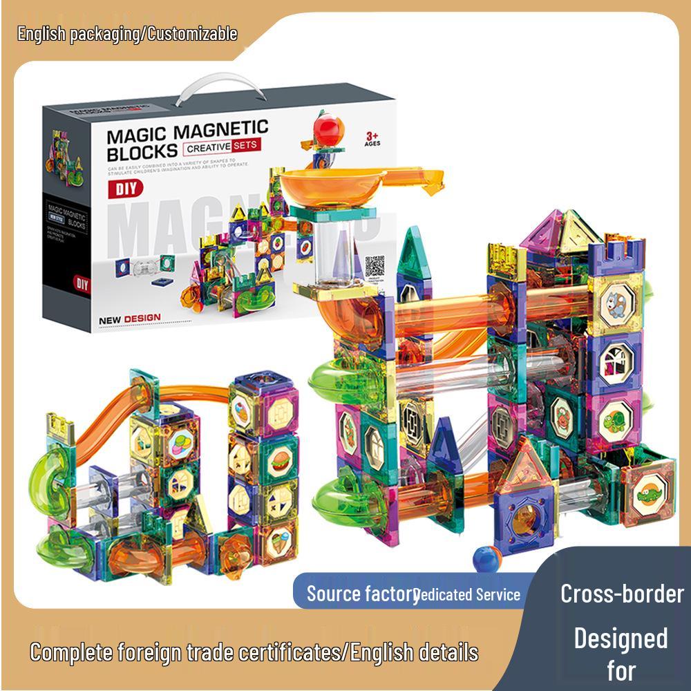 Stained Glass Magnetic Marble Run: Kids' Magnetic Building Blocks and Tracks