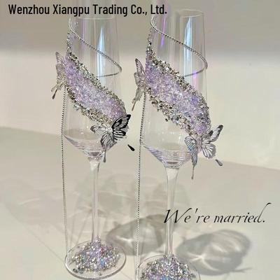 Purple Tassel Mosaic Butterfly Champagne Toasting Glass DIY Kit for Weddings