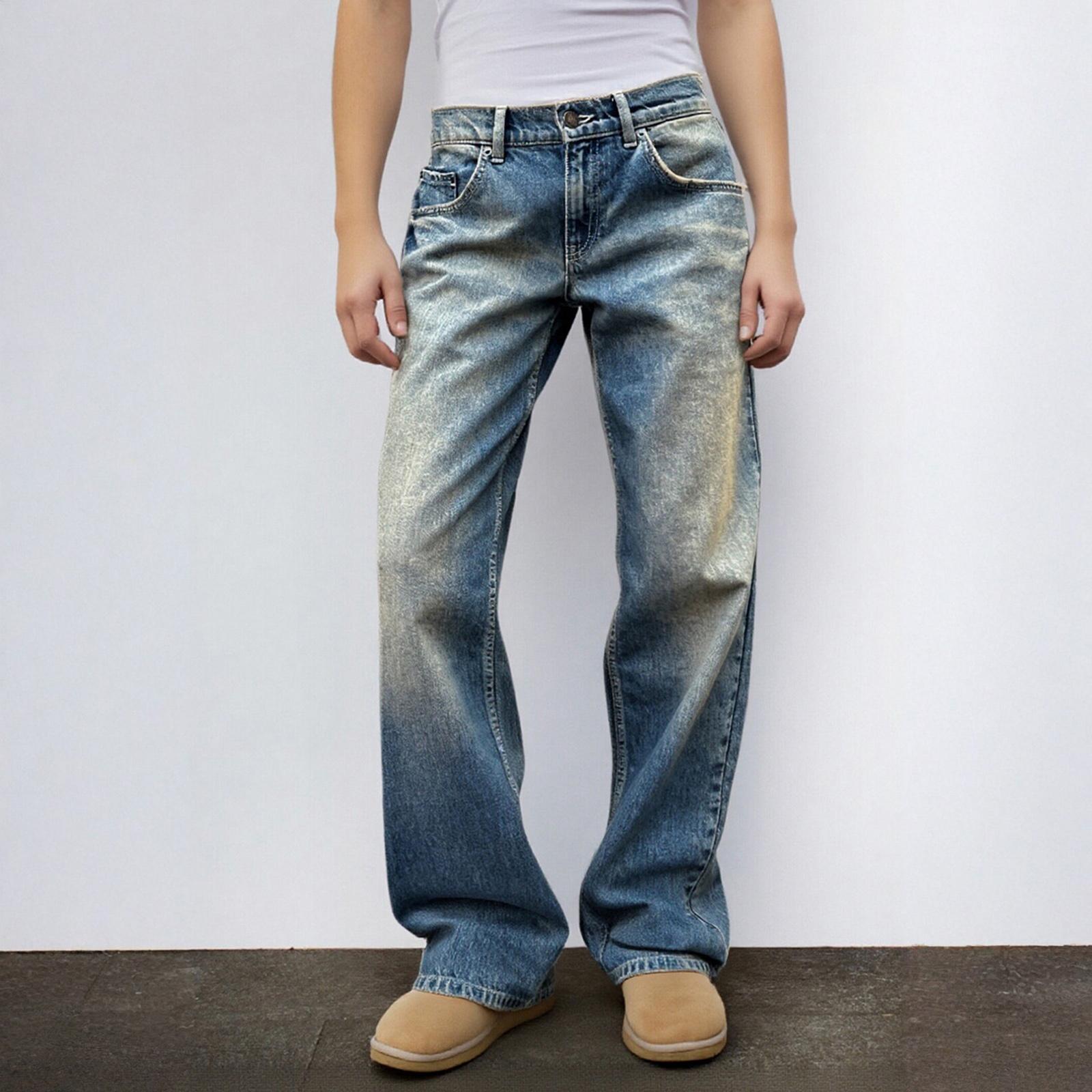 

Женские выстиранные ретро прямые джинсы с высокой посадкой, широкими штанинами, свободным кроем, драпирующиеся, универсальные M