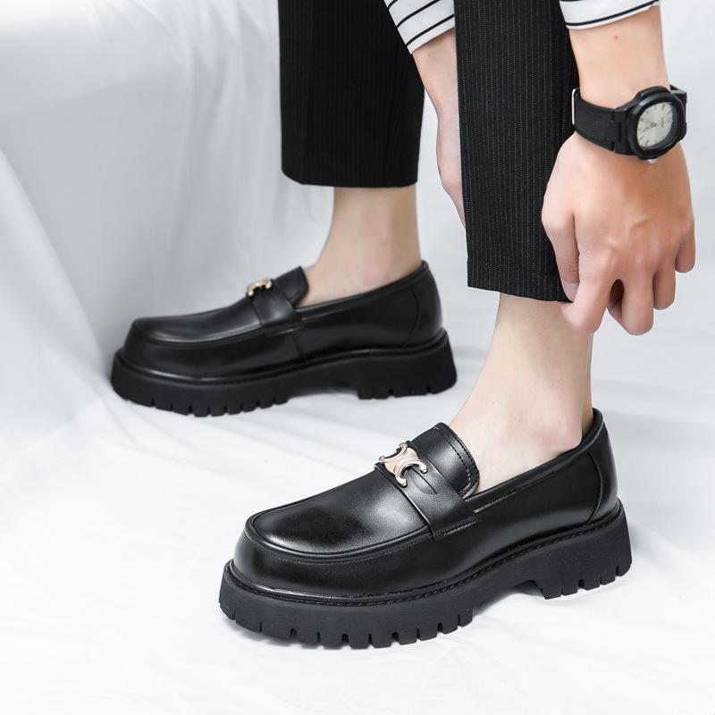 Leather Shoes Brock British Style Suit Thick Sole Heightening Black Casual Business Dress Wedding Groom Shoes