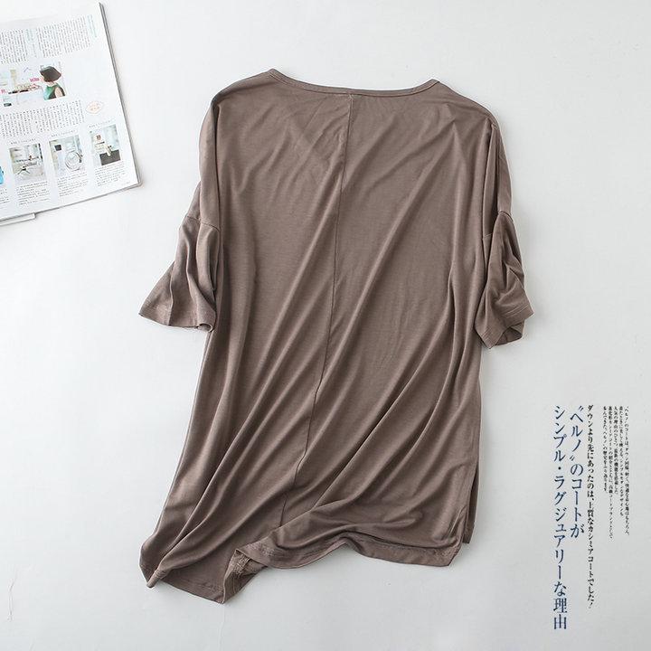 Korean Summer V-Neck Batwing Sleeve Loose Modal T-Shirt