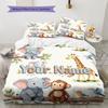 Custom Name,Cute Safari Animal Series Pattern Bedding Home Decoration Birthday Gift ( 1 Duvet Cover + 2 Pillowcase, Without Core),fan Merchandise.