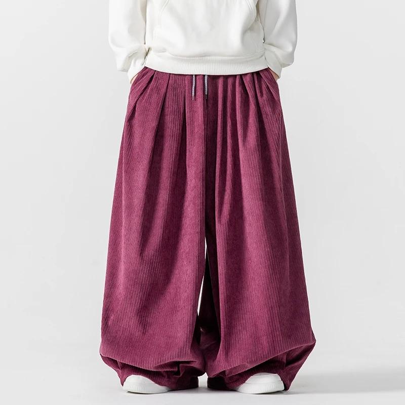 Pánské manšestrové silné kalhoty s širokými nohavicemi Pánské volné teplé kalhoty v japonském stylu Pánské ležérní vyšívané hip hopové kalhoty Pánské streetwearové kalhoty