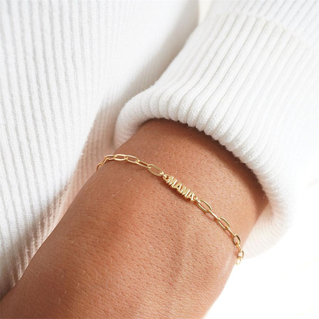 Mother's Day Gift Mama Titanium Steel Bracelet with Genuine Gold Plated and Color Preserved English Alphabet Jewelry