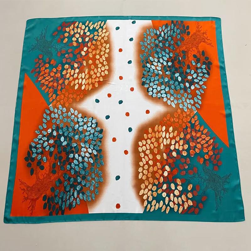 Big Size 110cm Square Floral Printed Women Fashion Imitated Silk Scarf Foulard 45inch Muslim Hijab