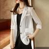 Summer Autumn Korean Fashion Casual Blazers Office Lady Elegant Solid Color Suit Women 3/4 Sleeve Coat Jacket