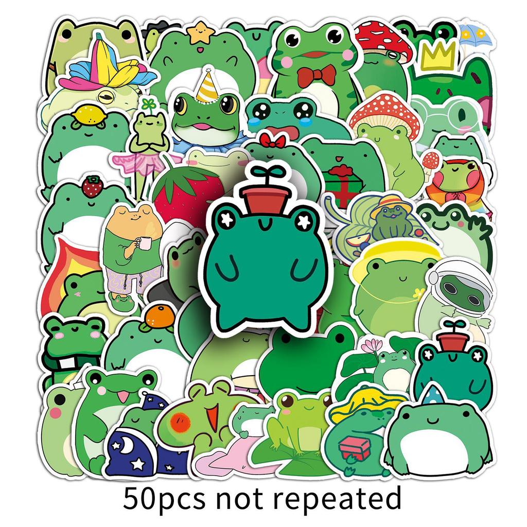 50 Cartoon Frog Waterproof Stickers: Perfect for Scooters, Laptops, Cars, and Motorcycles