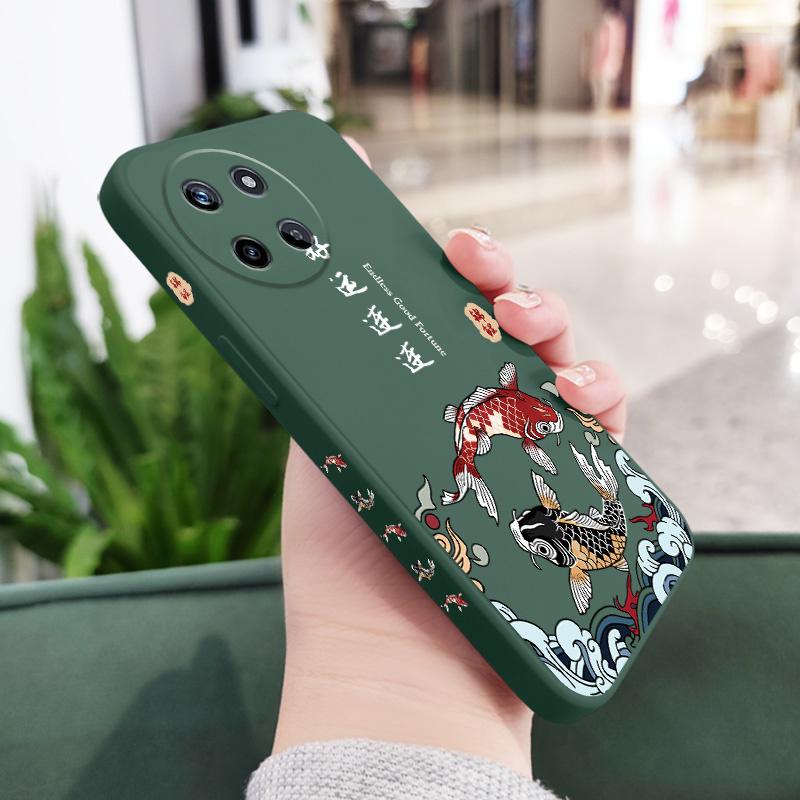 

Good Luck Carp Phone Case For OPPO Realme 11 10 9 9i 8 8i 7 Pro Plus C35 C21Y C25Y C25 4G 5G Liquid Silicone Cover Realme 11 4G темно-зеленого