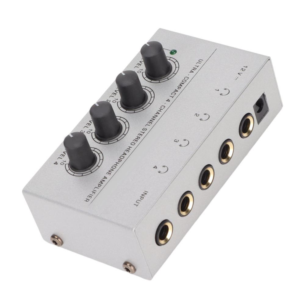 For US Plug 4 Channel Stereo Headphone Amplifier Ultra Compact Mini Earphone Splitter Sound Mixer