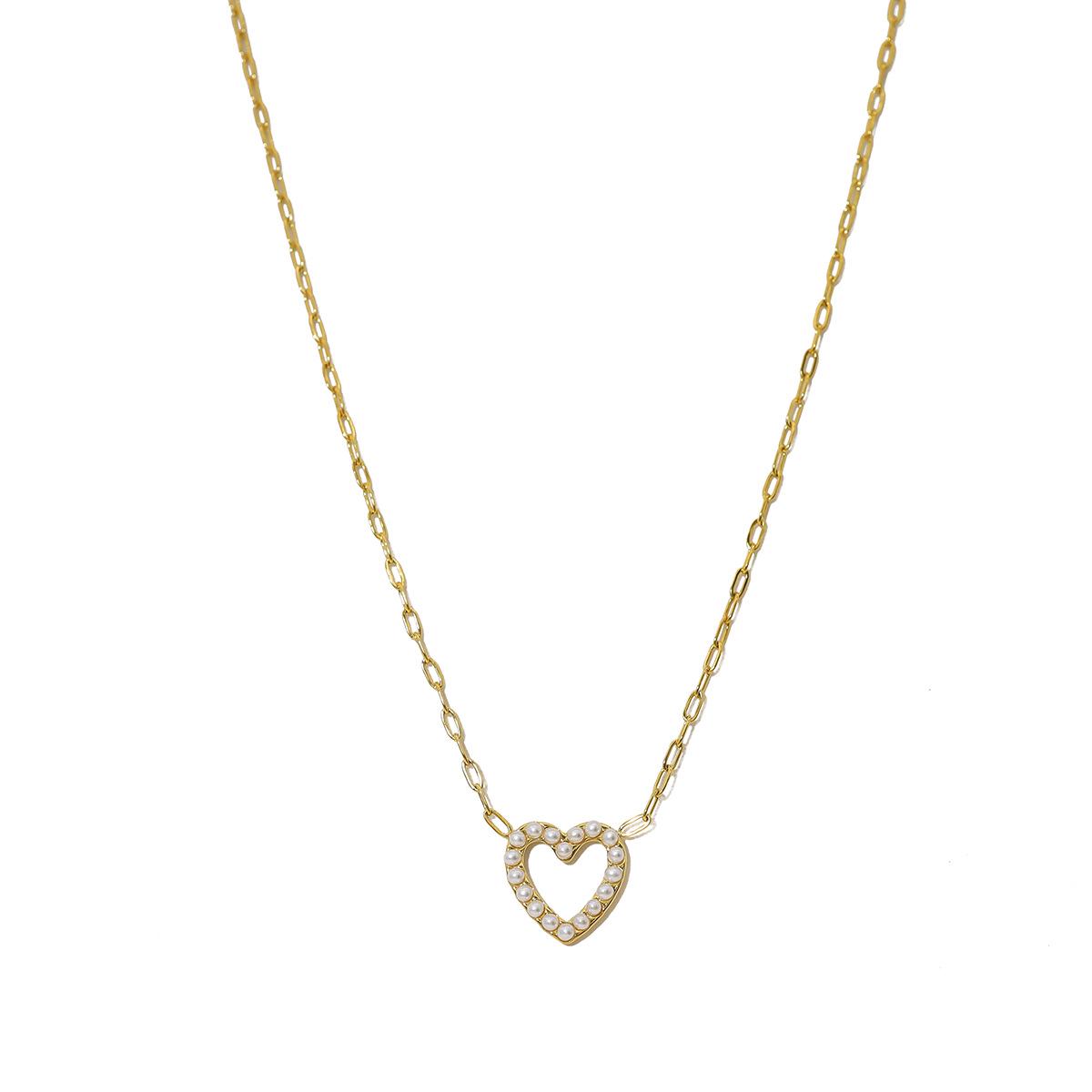 Heart-Shaped Faux Pearl Pendant Necklace, 18K Gold Plated Titanium Steel, Colorfast and Elegant Clavicle Chain 18K