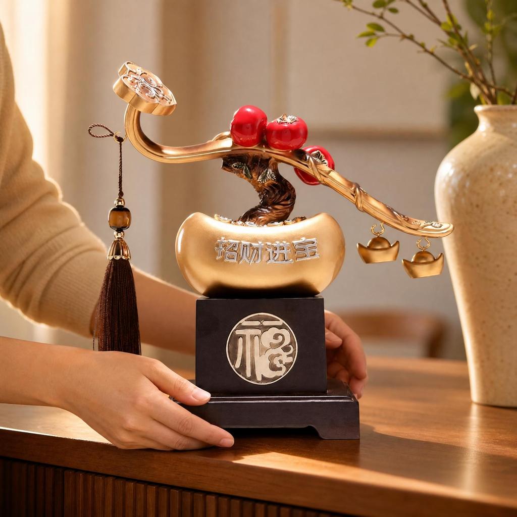 Decorative Branch Auspicious Persimmon Ornament with Tassel Chinese Style