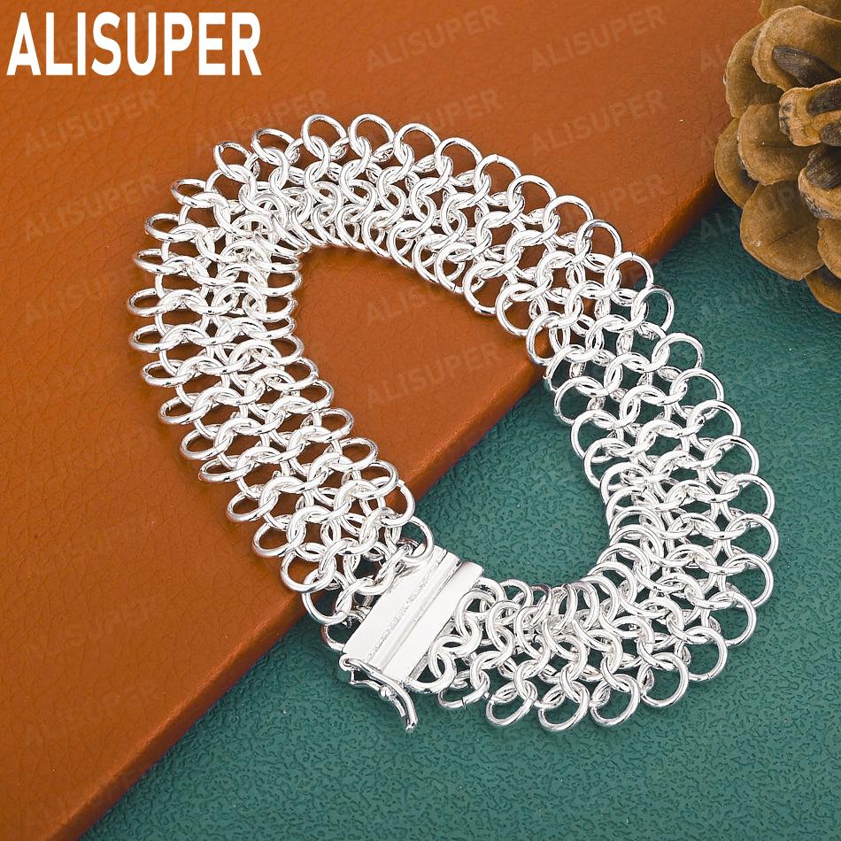 925 Sterling Silver Simple Ring Clasp Braided Bracelet - Exquisite Gift Jewelry 20cm