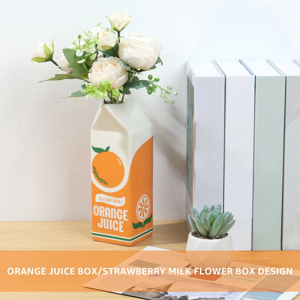Orangensaft-Vase Vintage-Kiste Niedliche Kreative Blumenvase Dekoration Niedliche Keramikvase Mehrzweck-Dekorationsvase für Wohnzimmer
