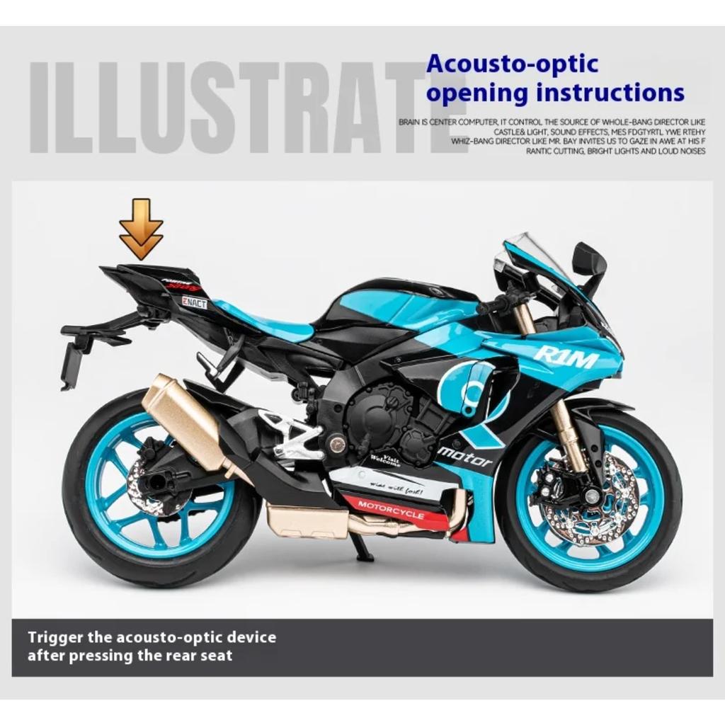 1/12 Yamaha R1M Car Model Simulation Sound and Light Belt Base Motorcycle Toy Ornaments To Give Your Boyfriend Gift