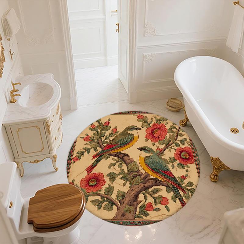 Vintage Flower Bird,Round Area Rug,Carpet Rug for Living Room Bedroom Sofa Playroom Decor,Non-slip Floor Mat