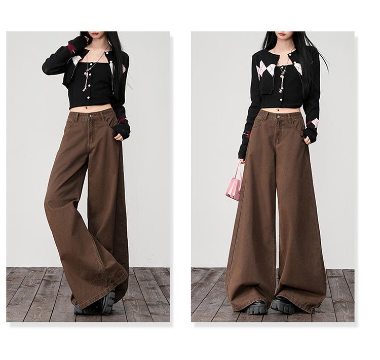 Melard Brown Wide-Leg Jeans: Women's 2026 Spring Loose Drape Casual Pants