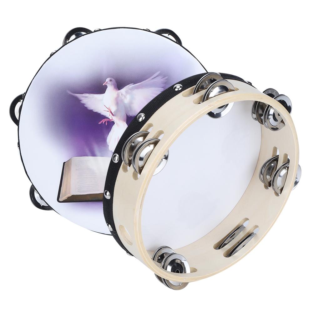 Tambourine Double Row Metal Jingle Handheld Percussion for Church Party20cm