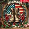 HD Tin Sign Land Of The Free Military Boots Round Metal Wall Art Patriotic US Flag Veteran Decor for Home