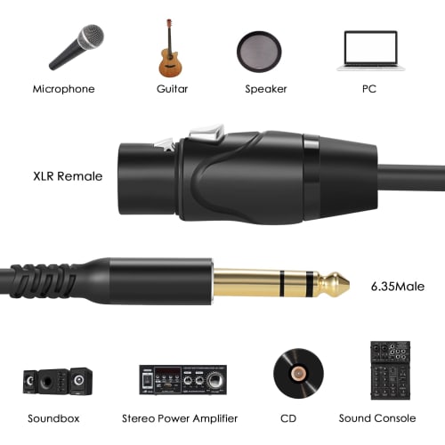 Twozoh XLR Female To 6.35mm (1/4") Male TRS Cable, Quarter-Inch Jack TRS Balanced and XLR Microphone Cable, 2M (Professional/Hifi)