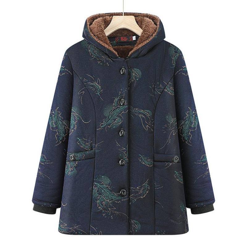 Winter cotton-padded jacket with velvet to keep warm, new hooded jacket, old lady, thick cotton-padded jacket.