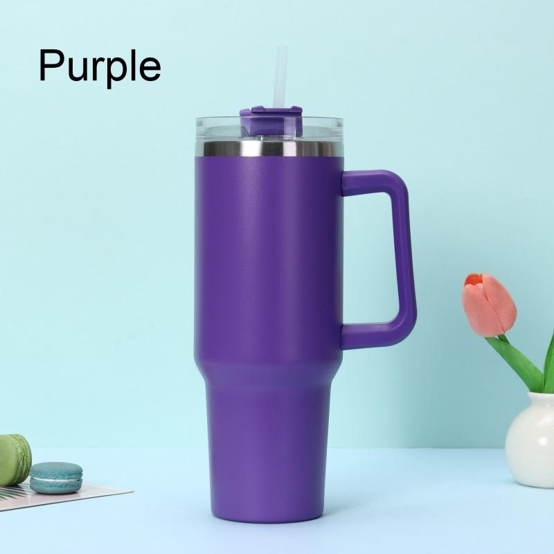 Simple Solid Color Large Capacity Double-layer Vacuum Stainless Steel Thermos Cup with Straw Coffee Cup Outdoor Car Water Cup