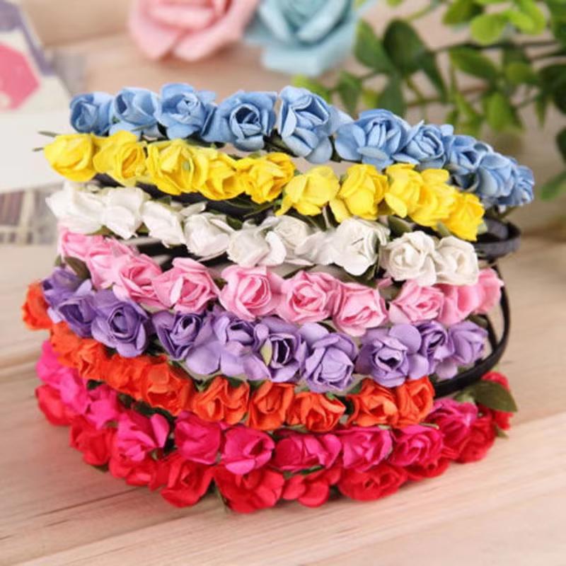 Flower Heads Boho Hair Garland Girl Beach Crown Hair Band Headband Wedding Hair Accessories Headwear for Girls Kids