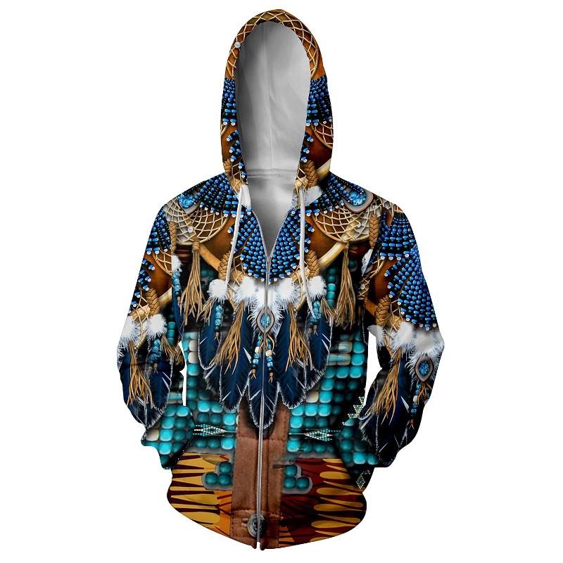 Men's Tribal Hoodie Hoodies Sweatshirt Vintage Ethnic Style Hooded Zipper section 1 Zipper 10 Designer