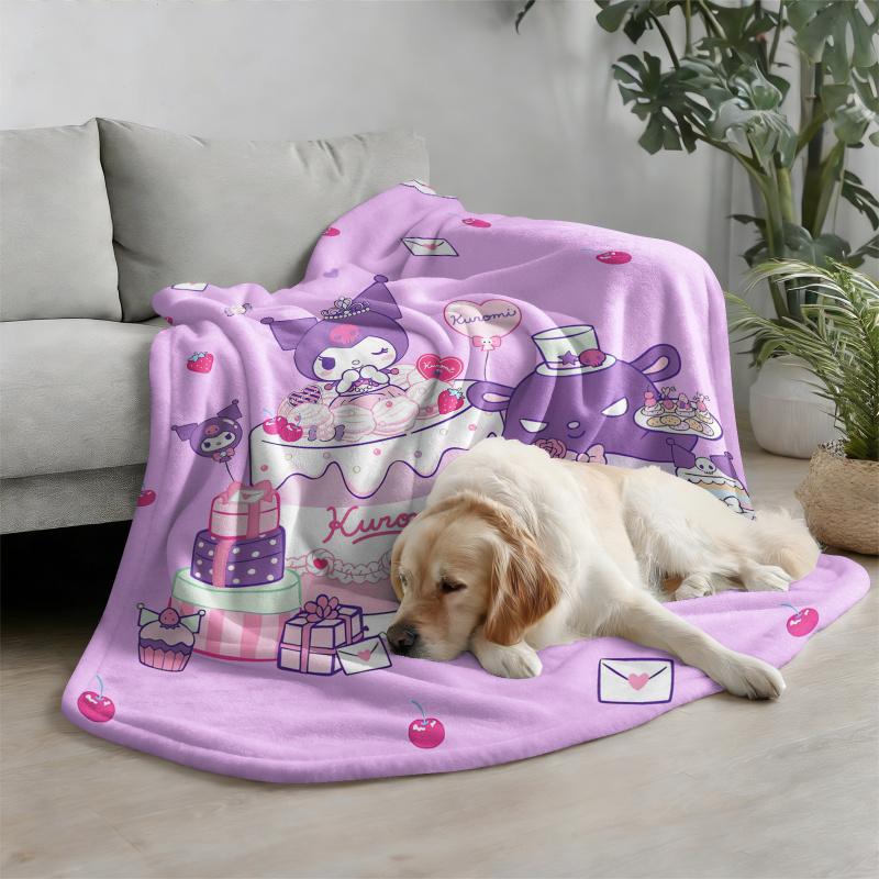 Sweet & Cool Cute Kuromi Flannel Blanket Japanese Anime Soft Warm Throw Blanket Camping Office Bedroom School Nap Blanket