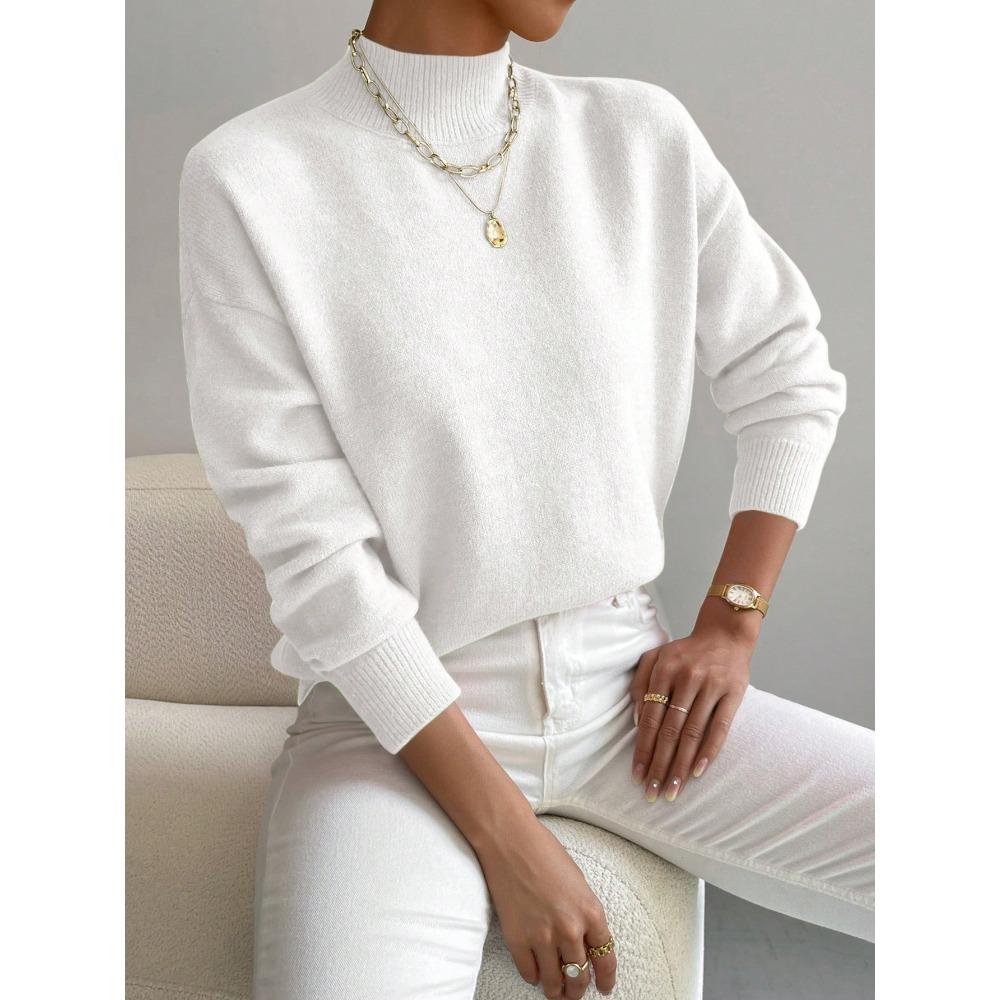 Autumn and Winter Semi-turtleneck Pullover Long-sleeved Sweater Women's Fashion Solid Color Loose Knitted Top