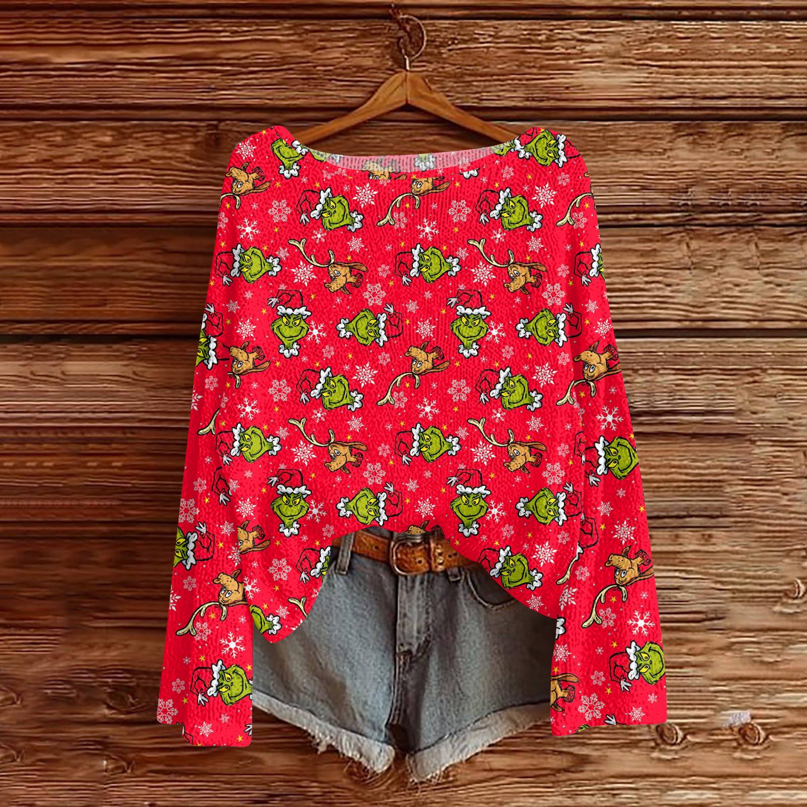 

Рождественские толстовки для женщин Вязаный свитер Милая рубашка Осенний свитер с круглым вырезом Топы XL