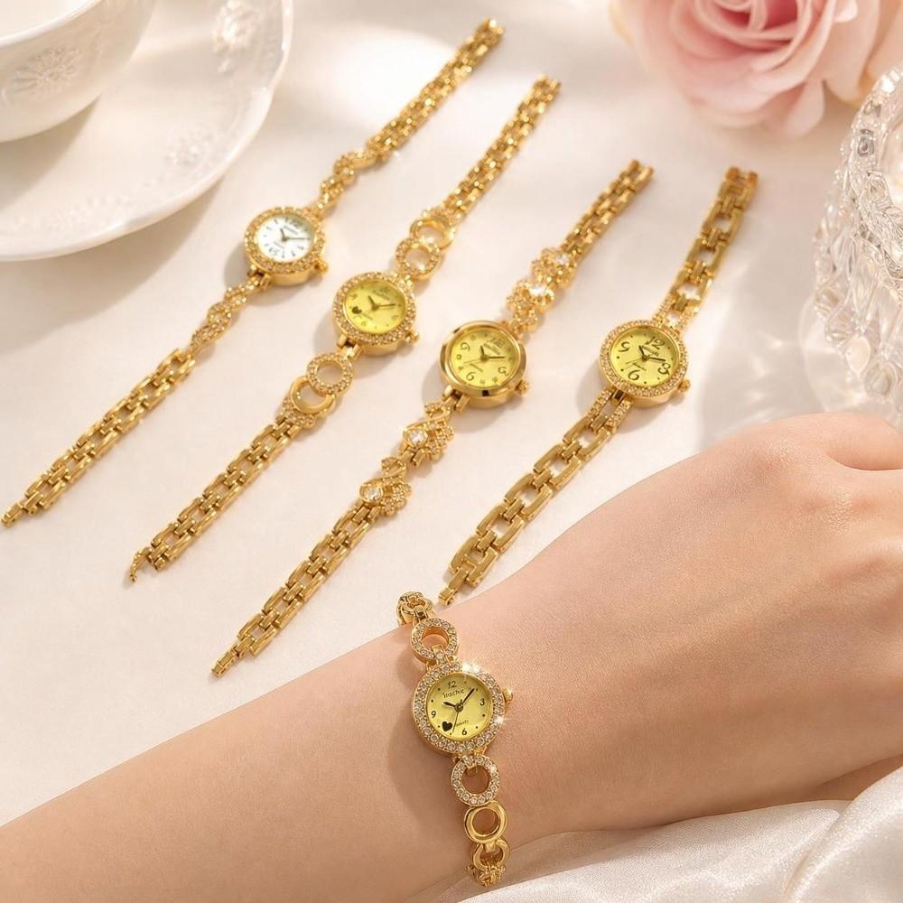 Alloy Diamond Inlaid Watch Round Bracelet Bracelet Watch Luxury Ladies Wristwatch  Daily Use