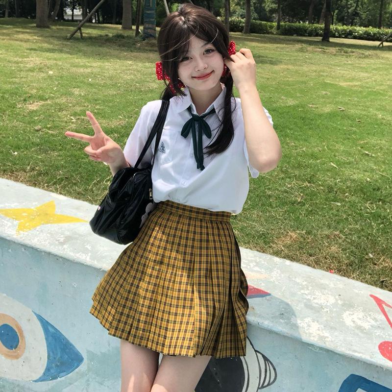 Japanese Academy Style High Waist Plaid Pleated Skirt - Flower Sea Collection