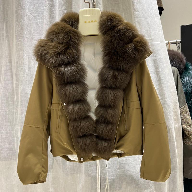 Womens Short Down Coat With Real Fox Fur Collar Warm Winter Jacket Daily Commute