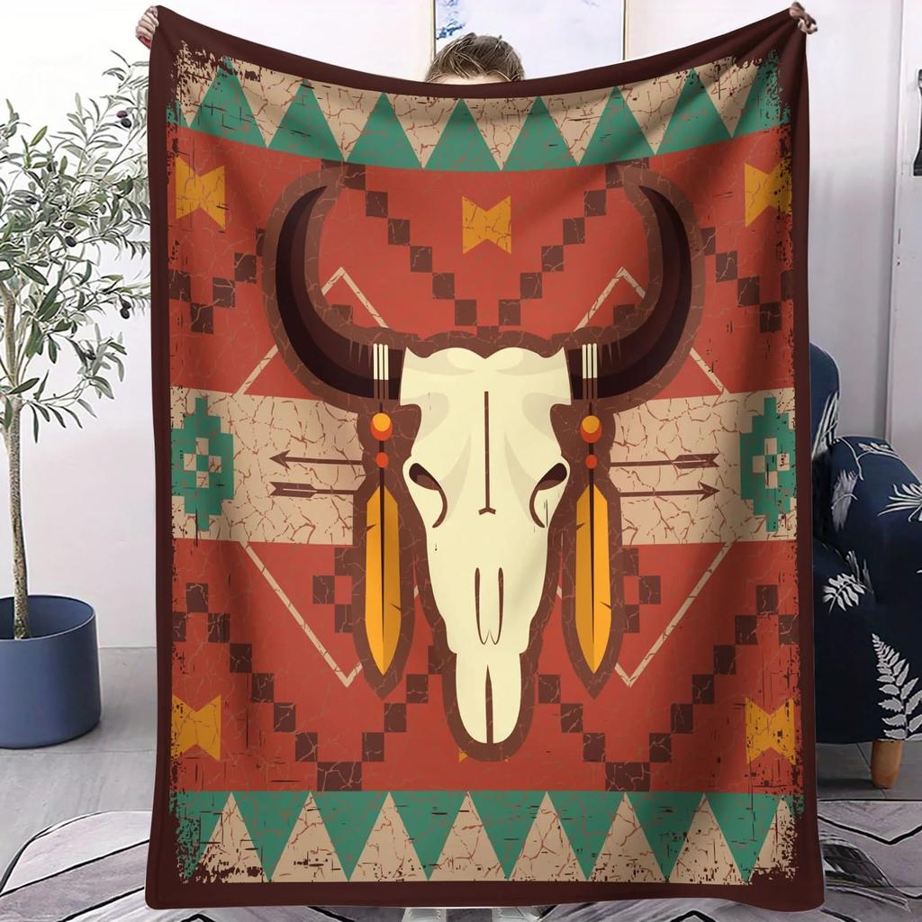 Western Tribal Themed Blanket - Cozy Couch Throw for Farmhouse Homes Comfy Blanket for Relaxation Decor Accent Picnic Blanket