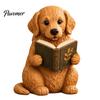 Reading Dog Decor Figurine, Cute Book Loving Puppy Sculpture for Bookshelf Nook Desk, Gift and Lovers Statue