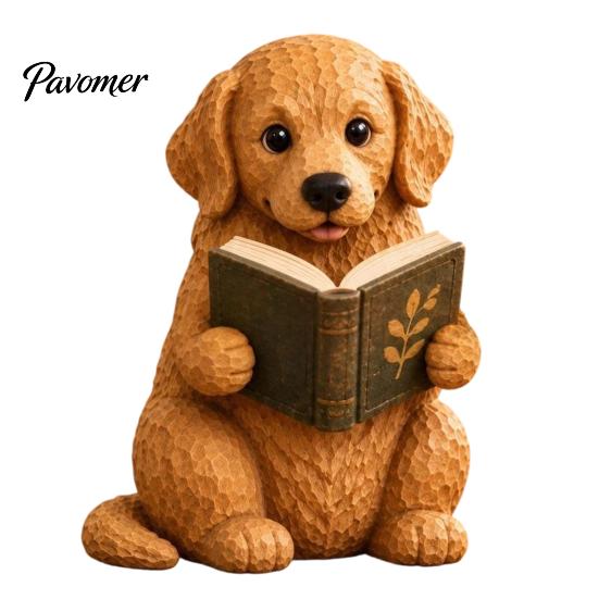 Reading Dog Decor Figurine, Cute Book Loving Puppy Sculpture for Bookshelf Nook Desk, Gift and Lovers Statue