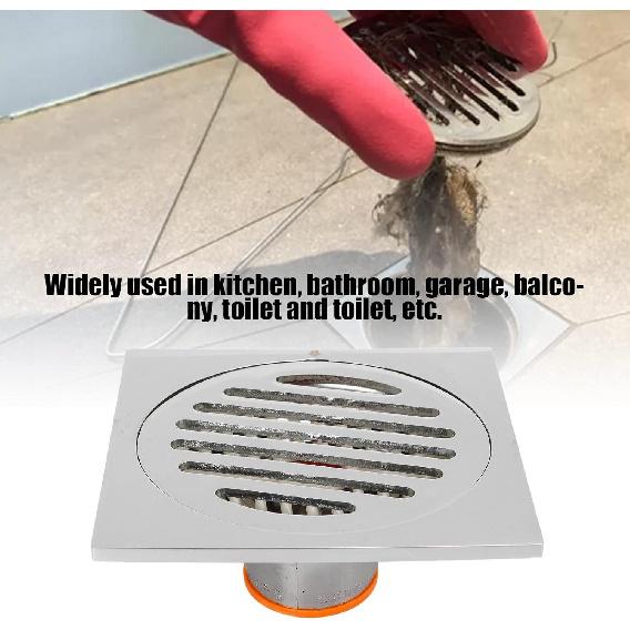 Odor Proof Floor Drain, Copper Stainless Steel Magnetic Levitation Floor Drain, Square Large Displacement Shower Floor Drain for Kitchen Bathroom